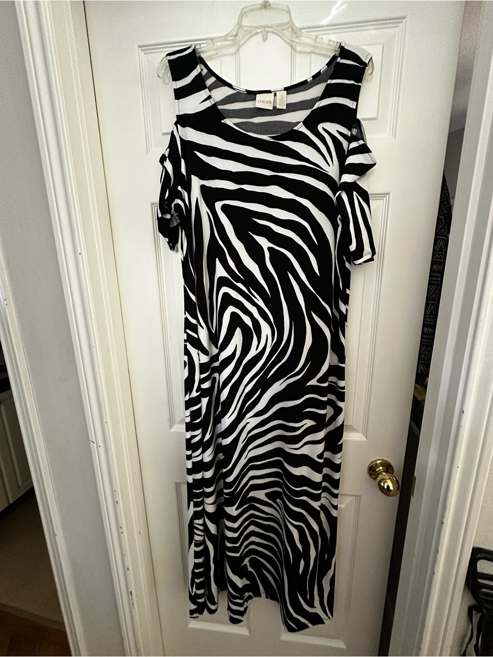 Chico’s Black & White Zebra Print Cold-Shoulder Dress
